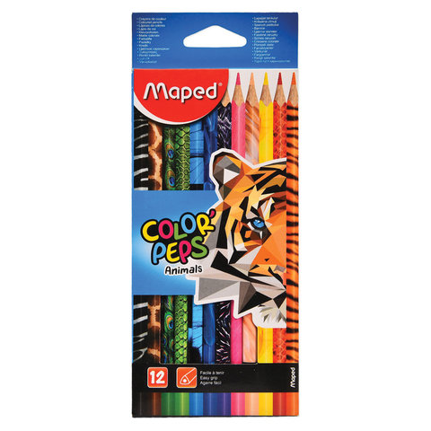 Карандаши цветные MAPED (Франция) Color Peps Animals , 12 цветов, трехгранные, заточенные, европодвес, 832212