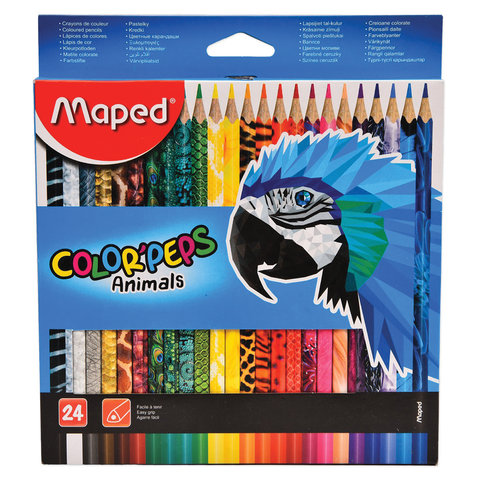 Карандаши цветные MAPED (Франция) Color Peps Animals , 24 цвета, трехгранные, заточенные, европодвес, 832224