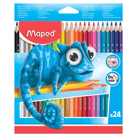 Карандаши цветные MAPED (Франция) Pulse, 24 цвета, пластиковые, трехгранные, заточенные, европодвес, 862254
