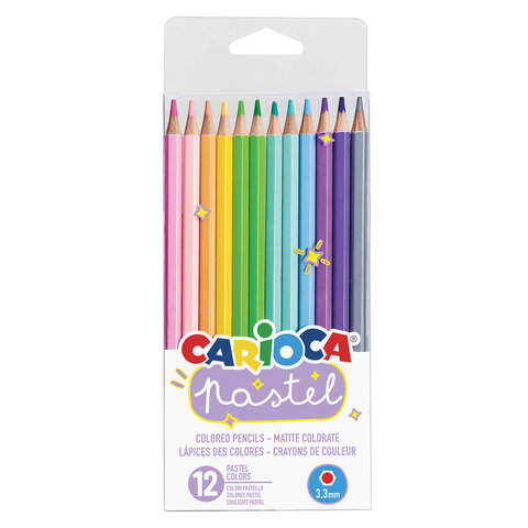 Карандаши цветные пастельные CARIOCA Pastel, 12 цветов, шестигранные, заточенные, ПВХ чехол, 43034