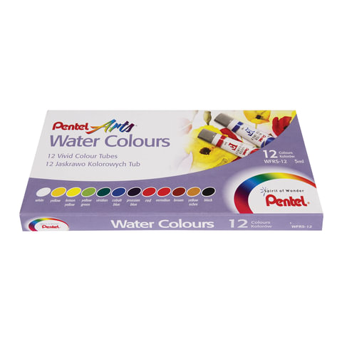 Краски акварельные художественные PENTEL Water Colours, НАБОР 12 цветов, туба 5 мл, картонная упаковка, WFRS-12