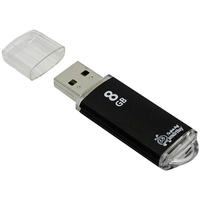Память Smart Buy "V-Cut" 8GB, USB 2.0 Flash Drive, черный (металл. корпус )