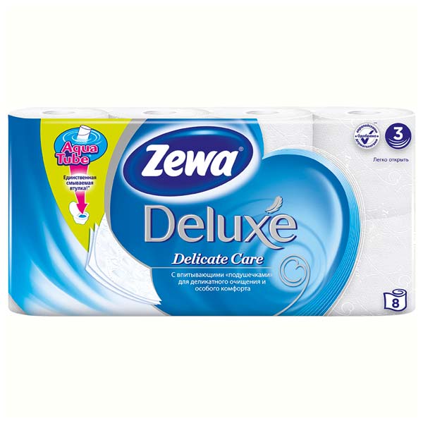 Бумага туалетная Zewa Deluxe 3-слойная, 8шт., тиснение, белая