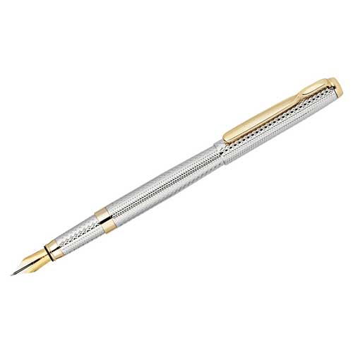 Ручка перьевая Delucci  Celeste, черная, 0,8мм, цвет корпуса - серебро, подарочный футляр