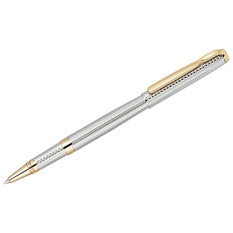 Ручка-роллер Delucci Celeste синяя, 0,6мм, цвет корпуса - серебро/золото, подарочная упаковка
