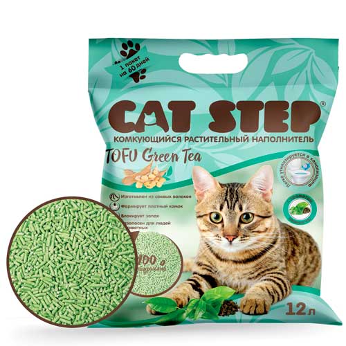 Cat Step растительный Tofu GREEN TEA 12л комкующийся (соевые волокна и экстракт зелёного чая)