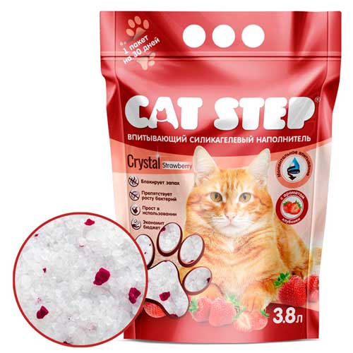 Cat Step Силикагель 3,8л  с ароматом клубники наполнитель для кошек