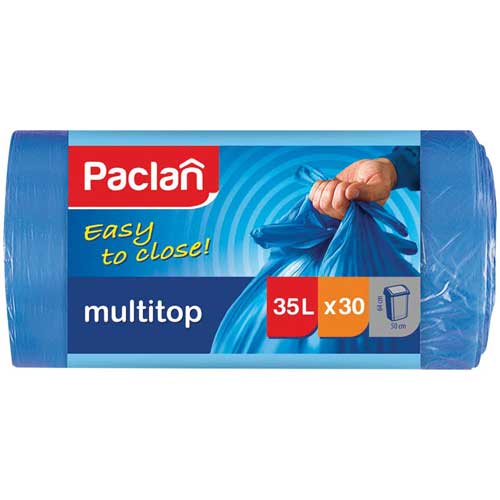 Пакеты для мусора 35л Paclan Multitop ПВД 50*64см 105мкм 30шт. синие в рулоне с завязками