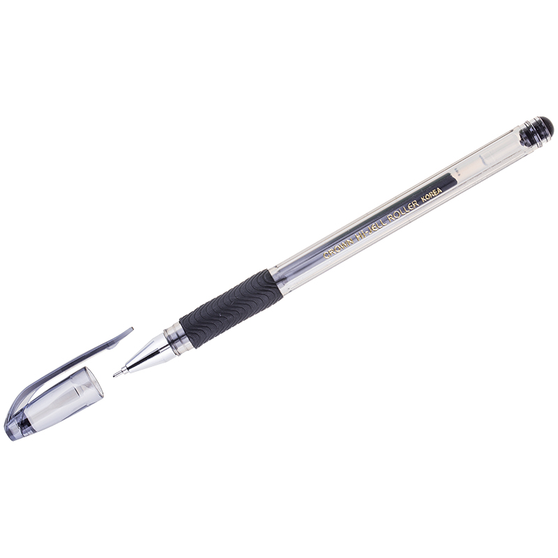 Ручка гелевая Crown Hi-Jell Needle Grip черная, 0,7мм, грип, игольчатый стержень, штрих-код
