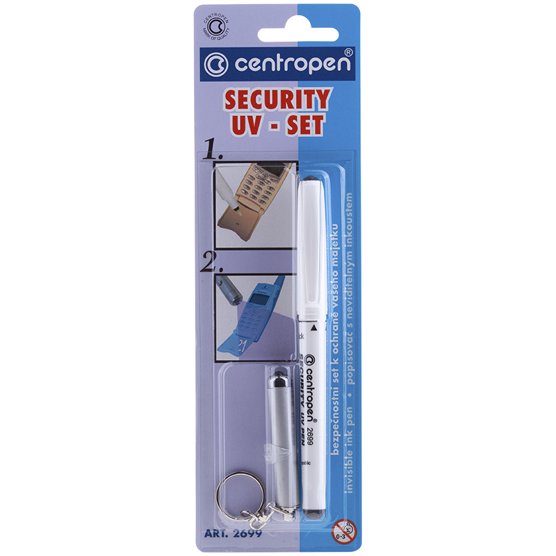 Маркер перманентный ультрафиолетовый Centropen Security UV-Pen 2699, фонарик, блистер