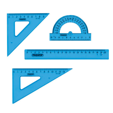 Набор чертежный средний ПИФАГОР (линейка 20 см, 2 треугольника, транспортир), тонированный, европодвес, 210628