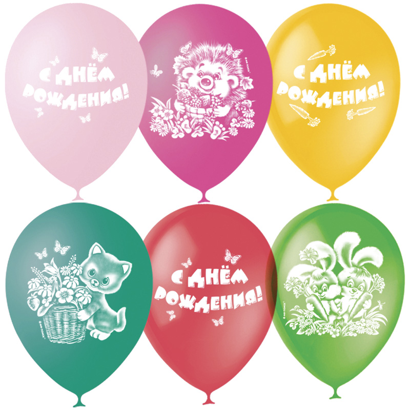 Воздушные шары,  25шт., М12/30см, ПатиБум С Днем Рождения, пастель+декор