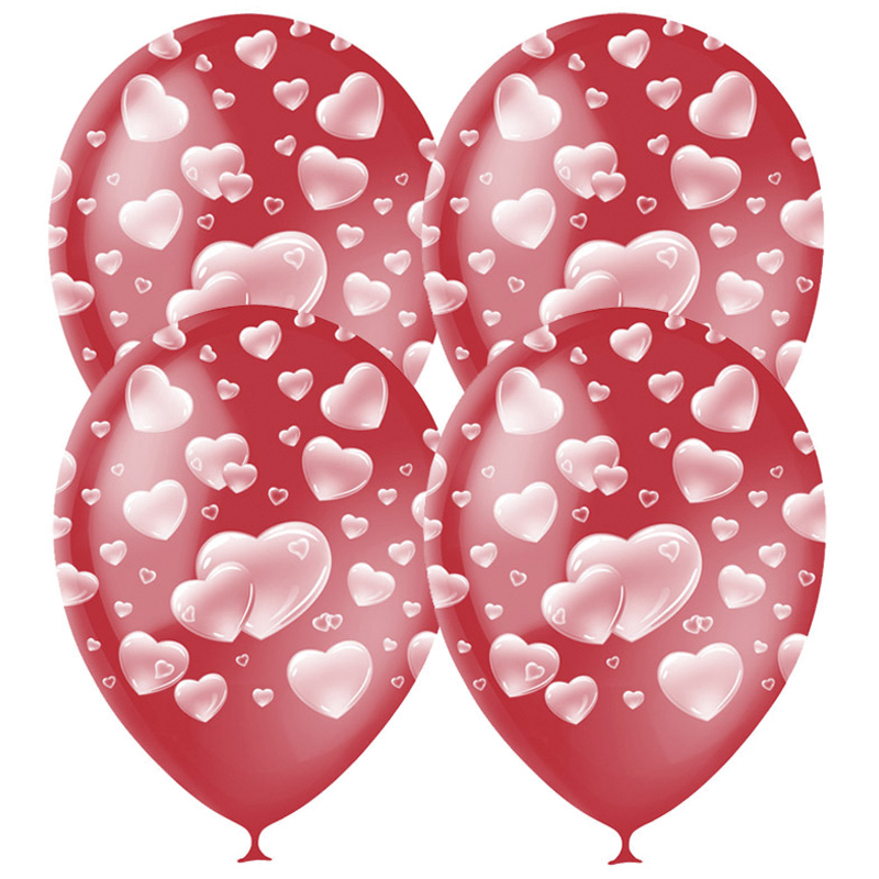 Воздушные шары,  25шт., М12/30см, ПатиБум Cherry Red Сердца, пастель, растровый рисунок