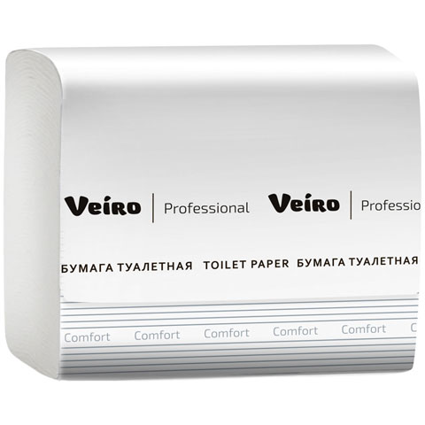 Бумага туалетная листовая Veiro Professional Comfort(V-сл)(T3) 2-слойная, 250лист/пач, 21*10.8см, белая