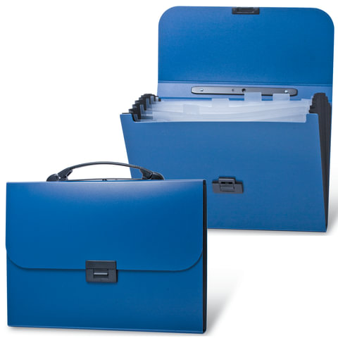 Папка-портфель пластиковая BRAUBERG Energy А4 (330х256х32 мм), 7 отделений, синяя, 222572