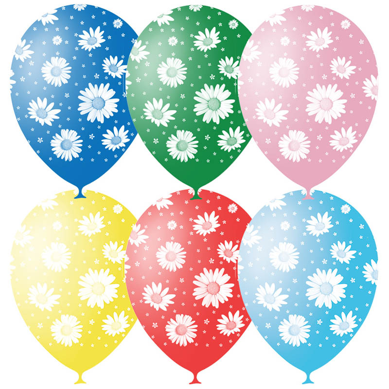 Воздушные шары,  25шт., M12/30см, ПатиБум Ромашки, пастель+декор, растровый рисунок