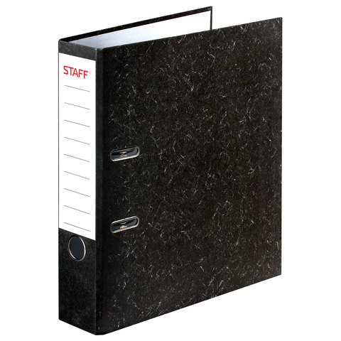 Папка-регистратор STAFF Basic БЮДЖЕТ с мраморным покрытием, 70 мм, без уголка, черный корешок, 227185