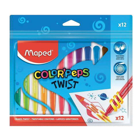 Восковые мелки MAPED (Франция) Color peps Twist, 12 цветов, выкручивающиеся в пластиковом корпусе, 860612