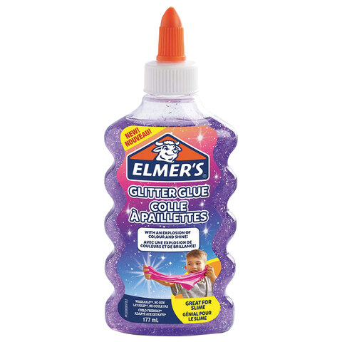 Клей для слаймов канцелярский с блестками ELMERS Glitter Glue, 177 мл, фиолетовый, 2077253