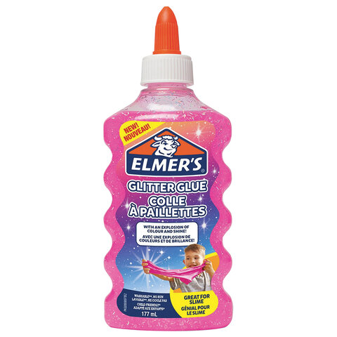 Клей для слаймов канцелярский с блестками ELMERS Glitter Glue, 177 мл, розовый, 2077249