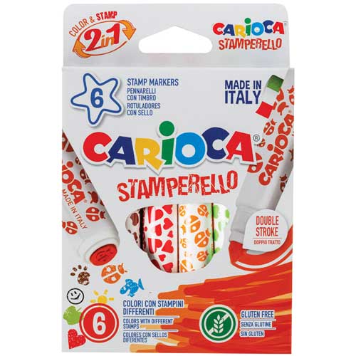 Фломастеры-штампы двусторонние Carioca Stamp Markers, 06цв., смываемые, картон, европодвес
