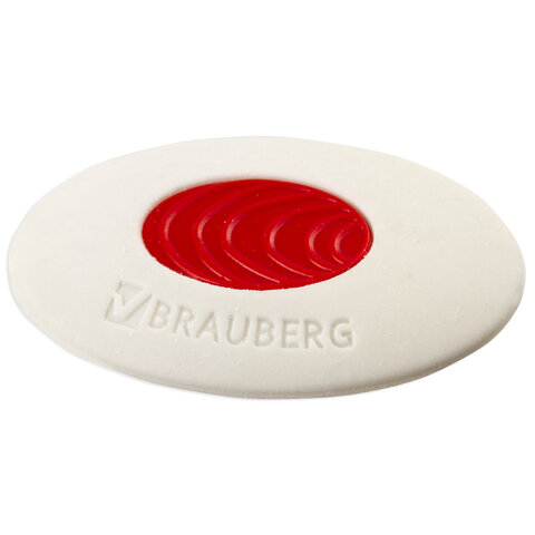 Ластик BRAUBERG Oval PRO, 40х26х8 мм, овальный, красный пластиковый держатель, 229560