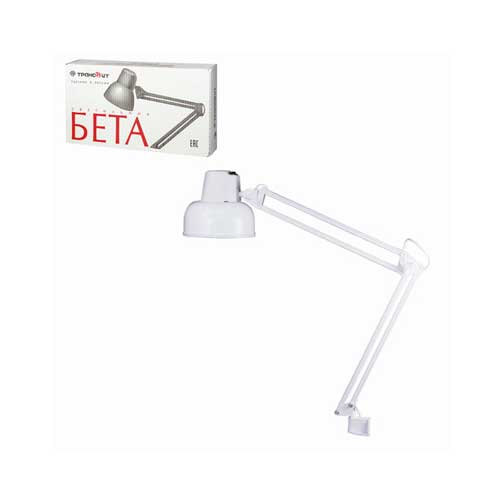 Светильник настольный Бета, на струбцине, лампа накаливания/люминесцентная/светодиодная до 60 Вт, белый, высота 70 см, Е27