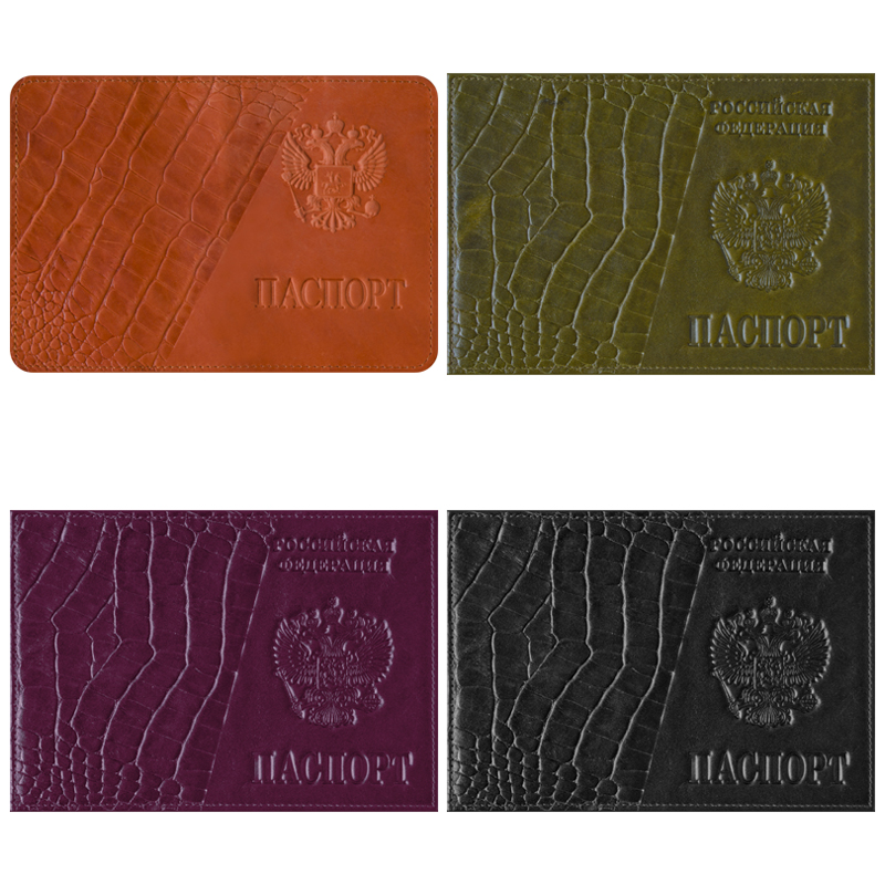 Обложка для паспорта OfficeSpace кожа тип 3, тиснение Герб, крокодил, ассорти