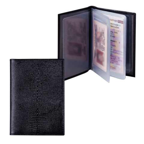 Бумажник водителя BEFLER Ящерица, натуральная кожа, тиснение, 6 пластиковых карманов, черный, BV.1-3