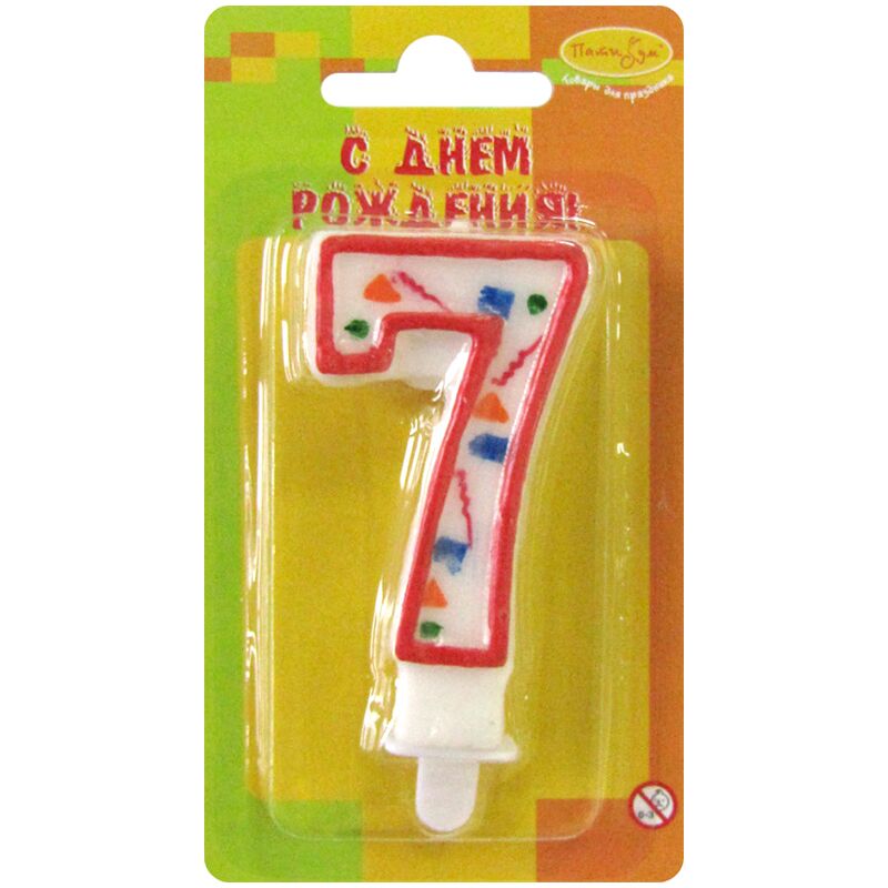 Свеча для торта с держателем ПатиБум Цифра 7. Красное конфетти, 7см