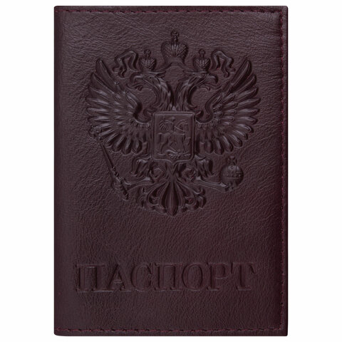 Обложка для паспорта натуральная кожа Virginia, Герб, темно-бордовая, BRAUBERG, 237199