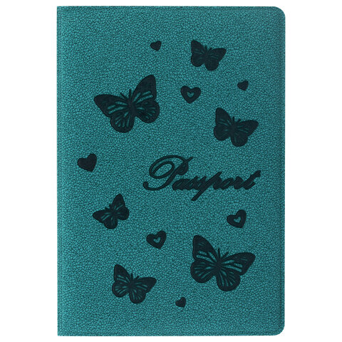 Обложка для паспорта STAFF, бархатный полиуретан, Бабочки, мятно-бирюзовая, 237617