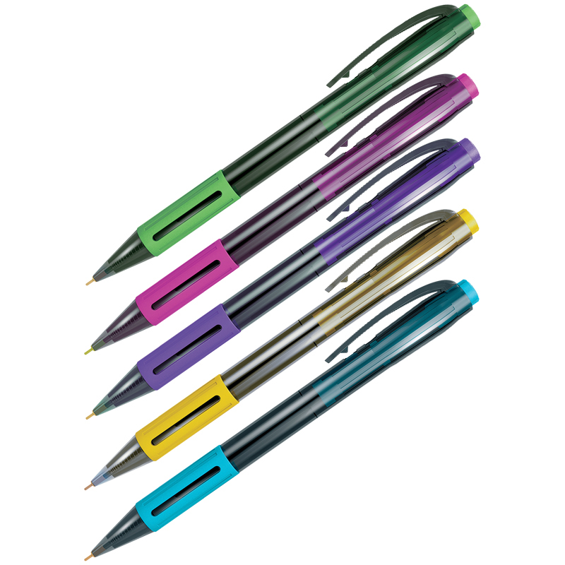 Ручка шариковая автоматическая Berlingo SI-400 Color синяя, 0,7мм, грип, корпус ассорти
