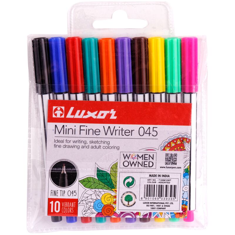 Набор капиллярных ручек Luxor Mini Fine Writer 045 10цв., 0,8мм, европодвес