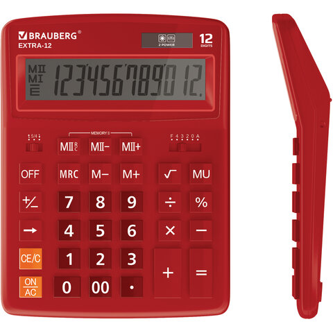 Калькулятор настольный BRAUBERG EXTRA-12-WR (206x155 мм), 12 разрядов, двойное питание, БОРДОВЫЙ, 250484