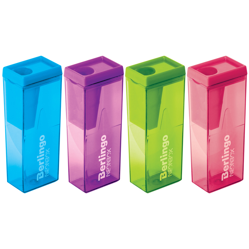 Точилка пластиковая Berlingo NeonBox, 1 отверстие, контейнер, ассорти