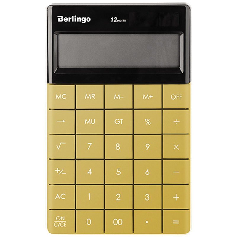 Калькулятор настольный Berlingo PowerTX,  12 разр., двойное питание, 165*105*13мм, золотой