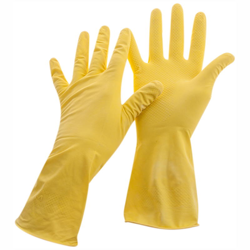 Перчатки резиновые хозяйственные OfficeClean Стандарт+, супер прочные, р.L, желтые, пакет с европодвесом
