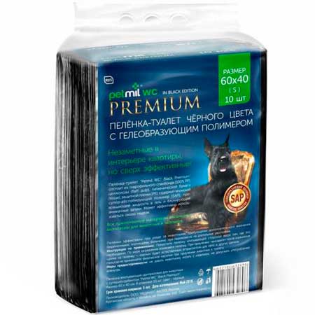 Пеленка впитывающая одноразовая Petmil WC Black Premium для животных, 60 х 40 см, 10 шт