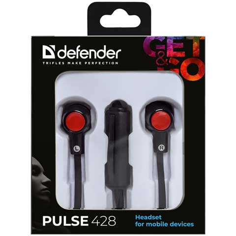 Наушники-вкладыши с микрофоном Defender Pulse 428, 1,2м, черный