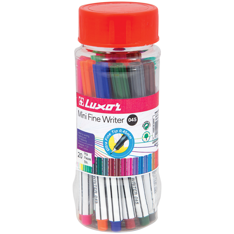 Набор капиллярных ручек Luxor Mini Fine Writer 045 20цв., 0,8мм, пластиковая банка
