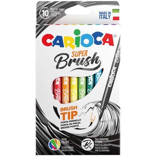 Фломастеры с кистевым пишущим узлом Carioca Super Brush, 10цв., смываемые, картон, европодвес