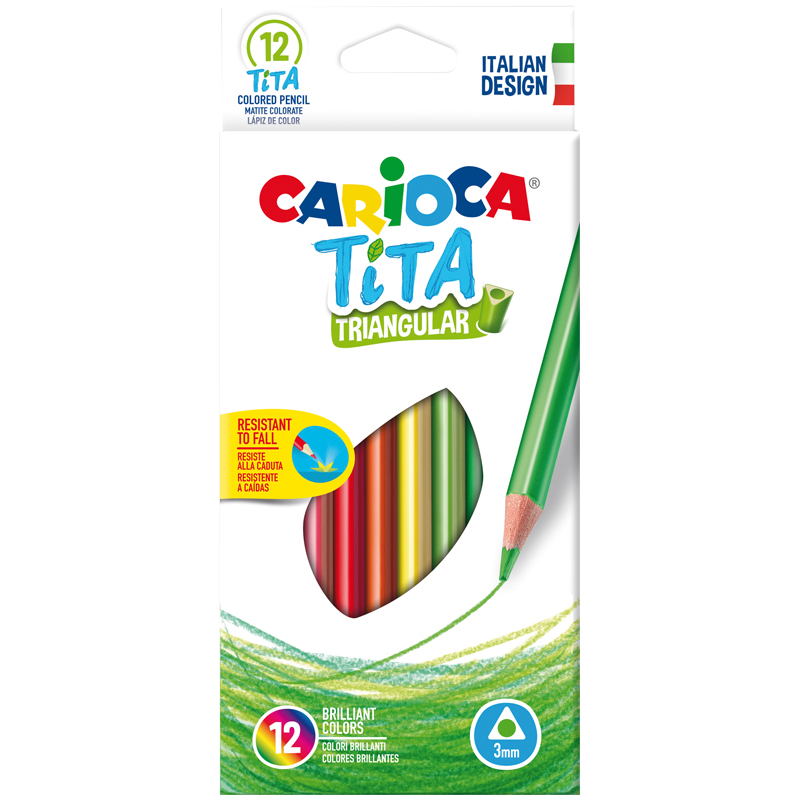 Карандаши цветные пластиковые Carioca Tita, 12цв., трехгран., заточен., картон, европодвес