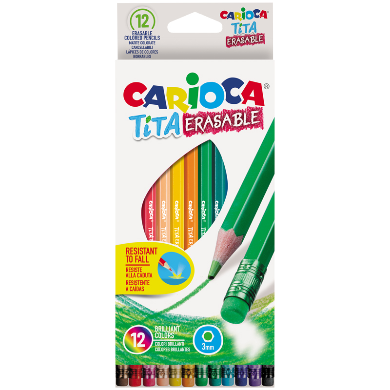 Карандаши цветные пластиковые стираемые Carioca Tita Erasable, 12цв., заточен., картон, европодвес