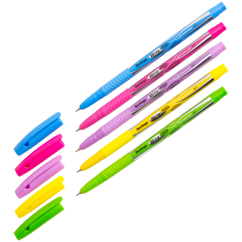 Ручка шариковая Berlingo Blitz Pro синяя, 0,7мм, грип, корпус ассорти