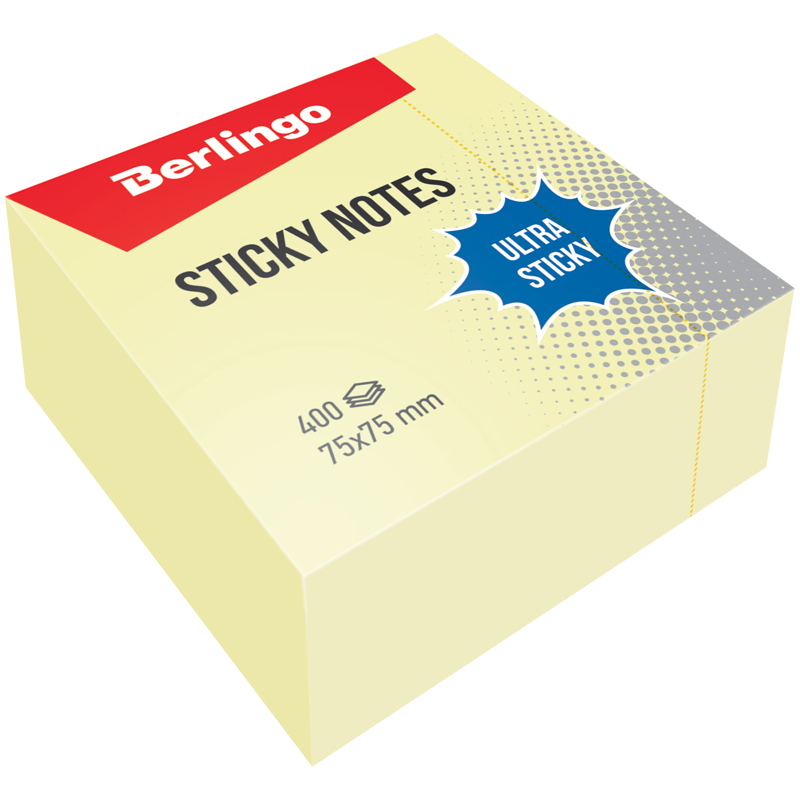 Самоклеящийся блок Berlingo Ultra Sticky, 75*75мм, 400л, пастель, желтый