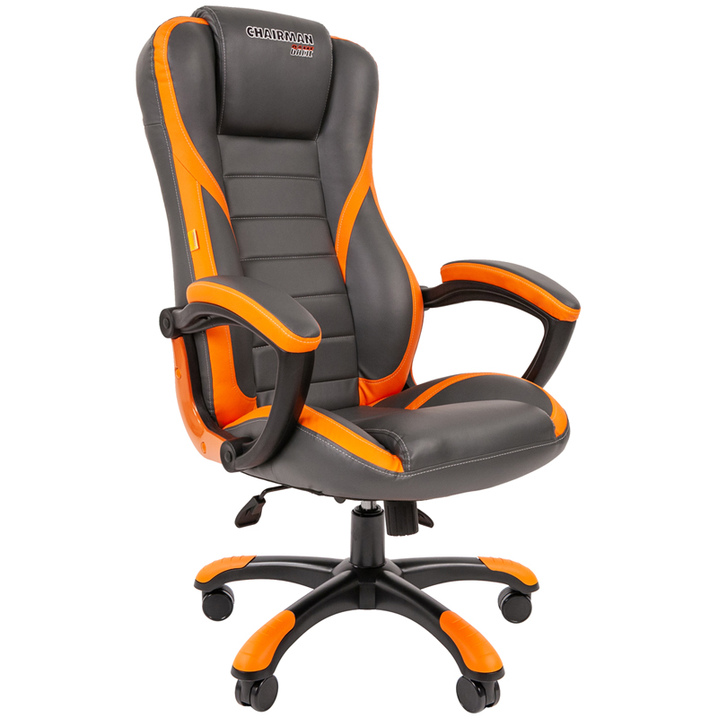 Кресло игровое Chairman Game 22, экокожа премиум серая/оранжевая