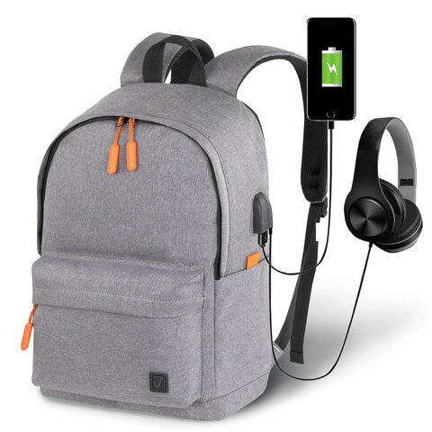Рюкзак BRAUBERG URBAN универсальный с отделением для ноутбука, USB-порт, Energy, серый, 44х31х14 см, 270806