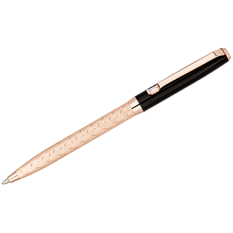 Ручка шариковая Delucci Terra синяя 1,0мм, корпус розовое золото/черный, с кристаллом, подарочная упаковка