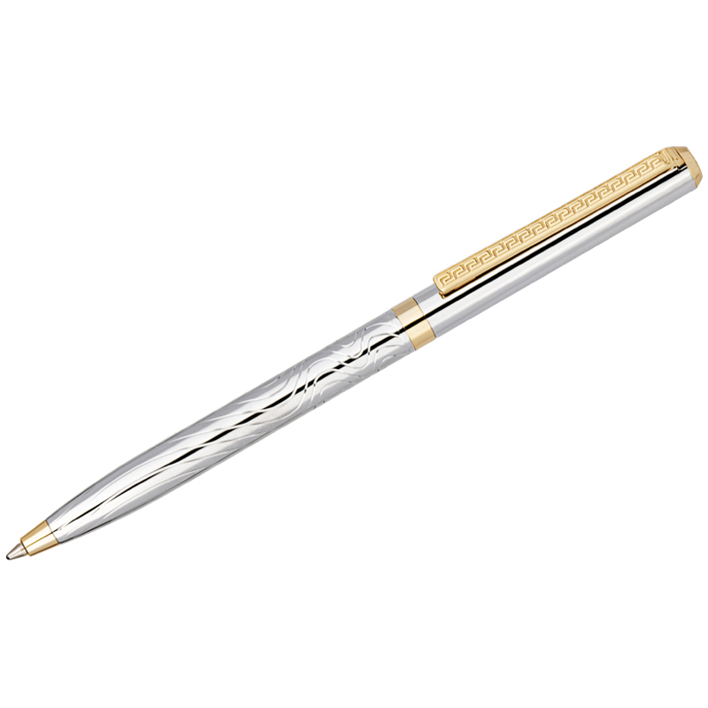 Ручка шариковая Delucci Tempo синяя 1,0мм, корпус серебро/золото, поворот., подарочная упаковка